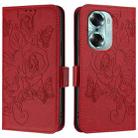 For Honor 60 5G Embossed Rose RFID Anti-theft Leather Phone Case(Red) - 2