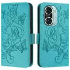 For Honor 60 Pro 5G Embossed Rose RFID Anti-theft Leather Phone Case(Light Blue) - 2