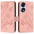 For Honor 70 5G Embossed Rose RFID Anti-theft Leather Phone Case(Pink) - 2