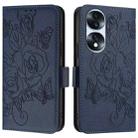 For Honor 70 Pro 5G Embossed Rose RFID Anti-theft Leather Phone Case(Dark Blue) - 2