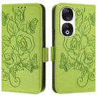 For Honor 90 5G Embossed Rose RFID Anti-theft Leather Phone Case(Green) - 2