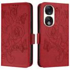 For Honor 90 5G Embossed Rose RFID Anti-theft Leather Phone Case(Red) - 2