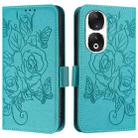 For Honor 90 5G Embossed Rose RFID Anti-theft Leather Phone Case(Light Blue) - 2