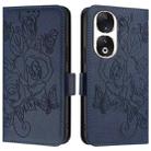 For Honor 90 5G Embossed Rose RFID Anti-theft Leather Phone Case(Dark Blue) - 2