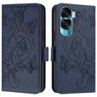 For Honor 90 Lite 5G / X50i 5G Embossed Rose RFID Anti-theft Leather Phone Case(Dark Blue) - 2