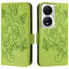 For Honor 90 Smart 5G / X7b 5G / 4G Embossed Rose RFID Anti-theft Leather Phone Case(Green) - 2