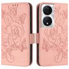 For Honor 90 Smart 5G / X7b 5G / 4G Embossed Rose RFID Anti-theft Leather Phone Case(Pink) - 2