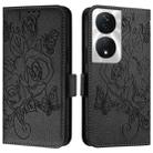 For Honor 90 Smart 5G / X7b 5G / 4G Embossed Rose RFID Anti-theft Leather Phone Case(Black) - 2