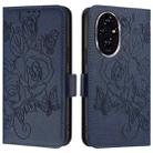 For Honor 200 Pro Embossed Rose RFID Anti-theft Leather Phone Case(Dark Blue) - 2