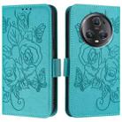 For Honor Magic5 Pro Embossed Rose RFID Anti-theft Leather Phone Case(Light Blue) - 2