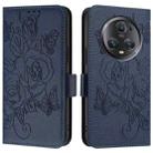 For Honor Magic5 Pro Embossed Rose RFID Anti-theft Leather Phone Case(Dark Blue) - 2