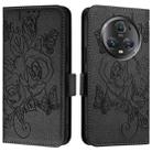 For Honor Magic5 Pro Embossed Rose RFID Anti-theft Leather Phone Case(Black) - 2