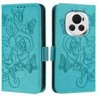 For Honor Magic6 5G Embossed Rose RFID Anti-theft Leather Phone Case(Light Blue) - 2