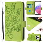 For Honor Magic6 Pro 5G Embossed Rose RFID Anti-theft Leather Phone Case(Green) - 1