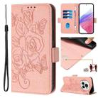 For Honor Magic6 Pro 5G Embossed Rose RFID Anti-theft Leather Phone Case(Pink) - 1