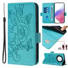 For Honor X40 5G / X9a 5G / Magic5 Lite Embossed Rose RFID Anti-theft Leather Phone Case(Light Blue) - 1