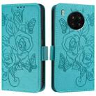 For Honor 50 Lite / Huawei nova 8i Embossed Rose RFID Anti-theft Leather Phone Case(Light Blue) - 2