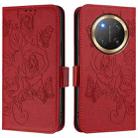 For Honor X9c 5G Embossed Rose RFID Anti-theft Leather Phone Case(Red) - 2