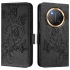 For Honor X9c 5G Embossed Rose RFID Anti-theft Leather Phone Case(Black) - 2