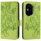 For Honor 300 Pro 5G / 300 Ultra 5G Embossed Rose RFID Anti-theft Leather Phone Case(Green) - 2