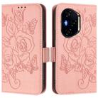 For Honor 300 Pro 5G / 300 Ultra 5G Embossed Rose RFID Anti-theft Leather Phone Case(Pink) - 2