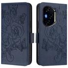 For Honor 300 Pro 5G / 300 Ultra 5G Embossed Rose RFID Anti-theft Leather Phone Case(Dark Blue) - 2