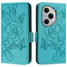 For Honor 400 Pro 5G Embossed Rose RFID Anti-theft Leather Phone Case(Light Blue) - 2