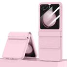 For Samsung Galaxy Z Flip5 5G Integrated PC Leather Texture Folding Phone Case with Hinge(Pink) - 1