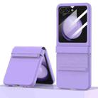 For Samsung Galaxy Z Flip5 5G Integrated PC Leather Texture Folding Phone Case with Hinge(Purple) - 1