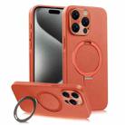 For iPhone 15 Pro MagSafe Rotation Holder PC + Leather Phone Case(Orange) - 1