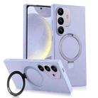 For Samsung Galaxy S24+ 5G MagSafe Rotation Holder PC + Leather Phone Case(Purple) - 1