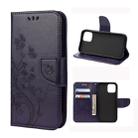 For iPhone 12 mini Butterfly Flower Pattern Horizontal Flip Leather Case with Holder & Card Slots & Wallet(Deep Purple) - 1