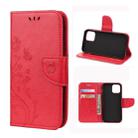 For iPhone 12 / 12 Pro Butterfly Flower Pattern Horizontal Flip Leather Case with Holder & Card Slots & Wallet(Red) - 1