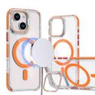 For iPhone 13 / 14 Dual-Color Clear Acrylic Hybrid TPU Lens Flip Holder MagSafe Phone Case(Orange) - 1