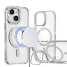 For iPhone 13 / 14 Dual-Color Clear Acrylic Hybrid TPU Lens Flip Holder MagSafe Phone Case(Grey) - 1