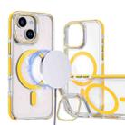 For iPhone 13 / 14 Dual-Color Clear Acrylic Hybrid TPU Lens Flip Holder MagSafe Phone Case(Yellow) - 1