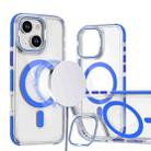 For iPhone 14 Plus Dual-Color Clear Acrylic Hybrid TPU Lens Flip Holder MagSafe Phone Case(Blue) - 1