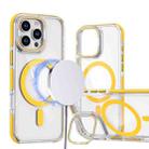 For iPhone 14 Pro Dual-Color Clear Acrylic Hybrid TPU Lens Flip Holder MagSafe Phone Case(Yellow) - 1