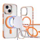 For iPhone 15 Dual-Color Clear Acrylic Hybrid TPU Lens Flip Holder MagSafe Phone Case(Orange) - 1