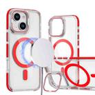 For iPhone 15 Dual-Color Clear Acrylic Hybrid TPU Lens Flip Holder MagSafe Phone Case(Red) - 1