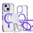 For iPhone 15 Dual-Color Clear Acrylic Hybrid TPU Lens Flip Holder MagSafe Phone Case(Purple) - 1