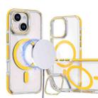 For iPhone 15 Dual-Color Clear Acrylic Hybrid TPU Lens Flip Holder MagSafe Phone Case(Yellow) - 1