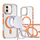 For iPhone 16 Dual-Color Clear Acrylic Hybrid TPU Lens Flip Holder MagSafe Phone Case(Orange) - 1