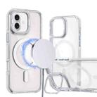 For iPhone 16 Dual-Color Clear Acrylic Hybrid TPU Lens Flip Holder MagSafe Phone Case(White) - 1