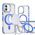 For iPhone 16 Dual-Color Clear Acrylic Hybrid TPU Lens Flip Holder MagSafe Phone Case(Blue) - 1