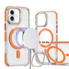 For iPhone 16 Plus Dual-Color Clear Acrylic Hybrid TPU Lens Flip Holder MagSafe Phone Case(Orange) - 1