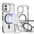 For iPhone 16 Plus Dual-Color Clear Acrylic Hybrid TPU Lens Flip Holder MagSafe Phone Case(Black) - 1