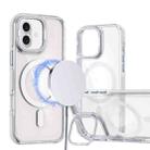 For iPhone 16 Plus Dual-Color Clear Acrylic Hybrid TPU Lens Flip Holder MagSafe Phone Case(White) - 1