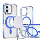 For iPhone 16 Plus Dual-Color Clear Acrylic Hybrid TPU Lens Flip Holder MagSafe Phone Case(Blue) - 1