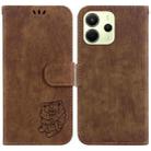For Redmi Note 14 4G 163.25mm Little Tiger Embossed Leather Phone Case(Brown) - 1